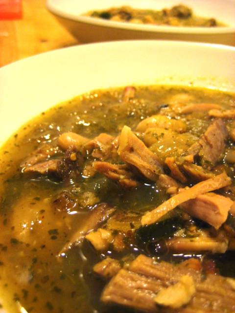 A generous serving of pork and tomatillo stew