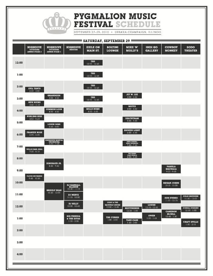 2012 Pygmalion Music Festival schedule