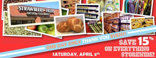 Strawberry Fields 15% off everything sale Saturday