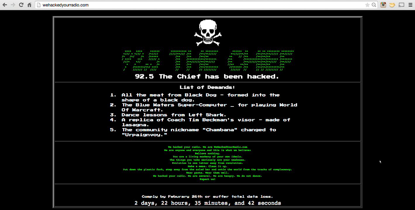 92.5 FM has been “hacked” by… 92.5 FM