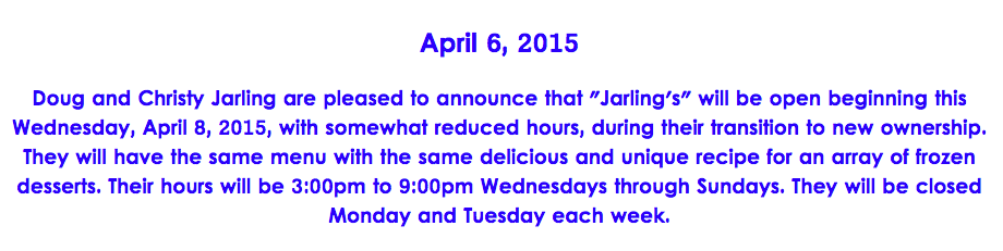 Jarling’s Custard Cup to reopen April 8th