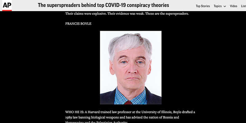 AP lists U of I Law Prof. Francis Boyle among top COVID-19 conspiracy theory spreaders
