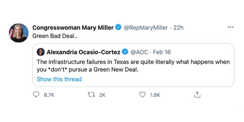 Rep. Mary Miller done got ratioed for this objectively terrible tweet