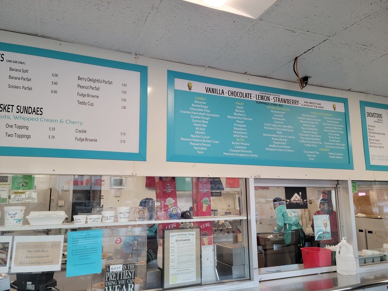 A menu at Jarlingâ€™s showing the toppings, mix-ins, and recommended snowstorms. Photo by Matthew Macomber.