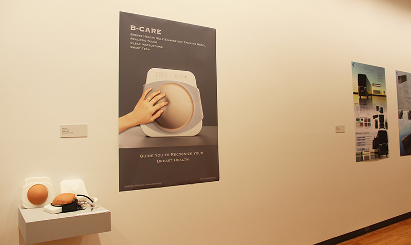 Prototype and posters for B Care self-breast exam teaching model.