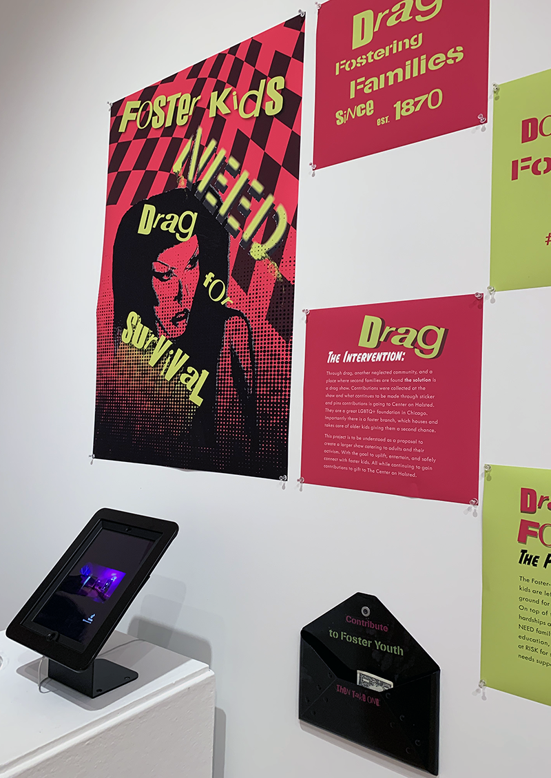 Close ups of posters for Drag for Foster Kids program.