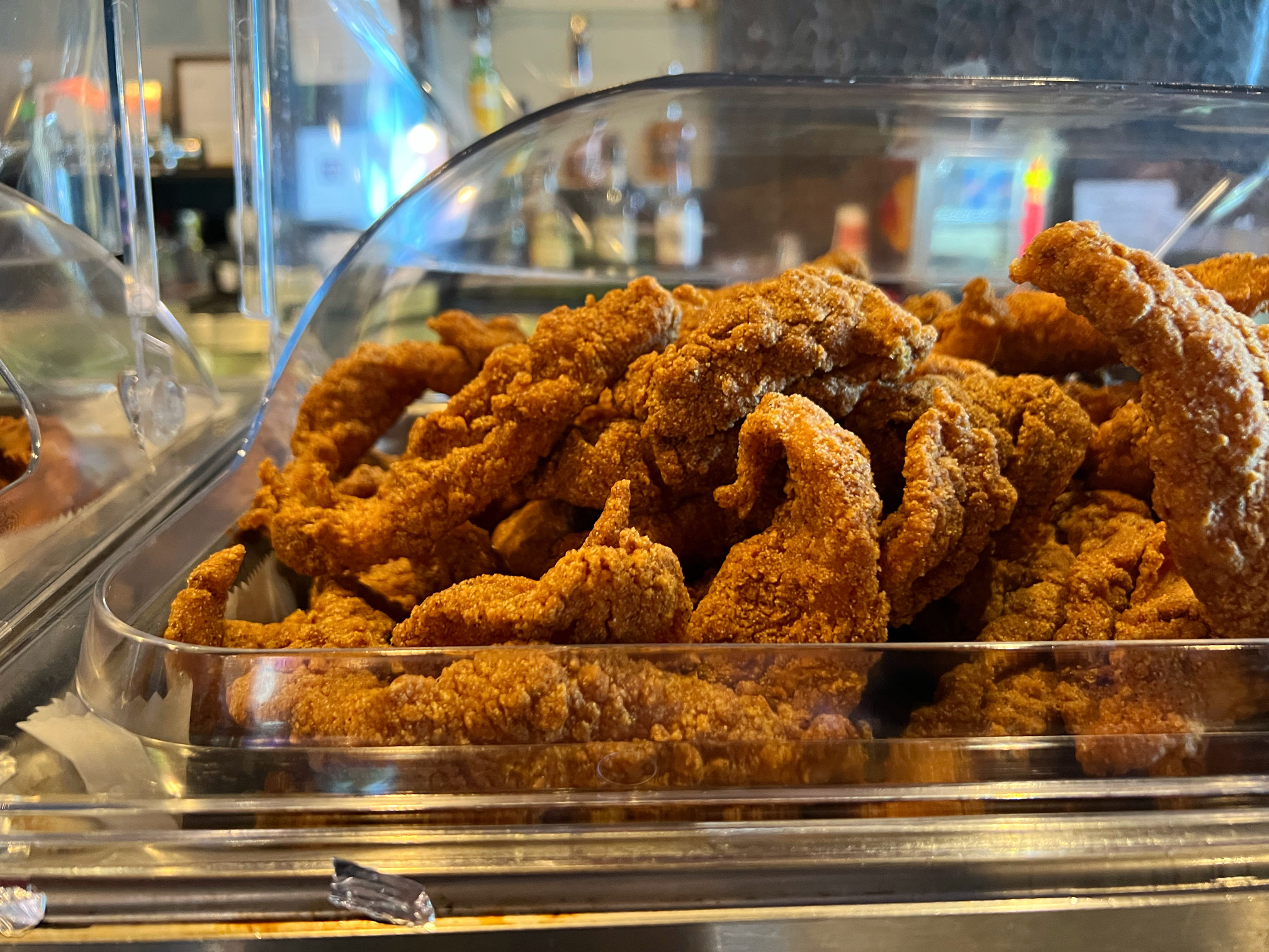 A close up of Neil St. Blues' fried catfish tray on the buffet. Photo by Alyssa Buckley.