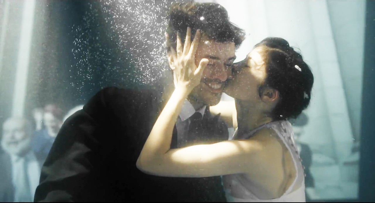 A scene from the movie Mood Indigo showing a couple kissing underwater. Photo courtesy of Drafthouse Films.