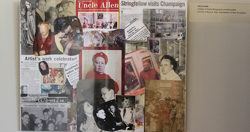 Homemade collage of photos, clippings, and programs from Stringfellow's art openings.