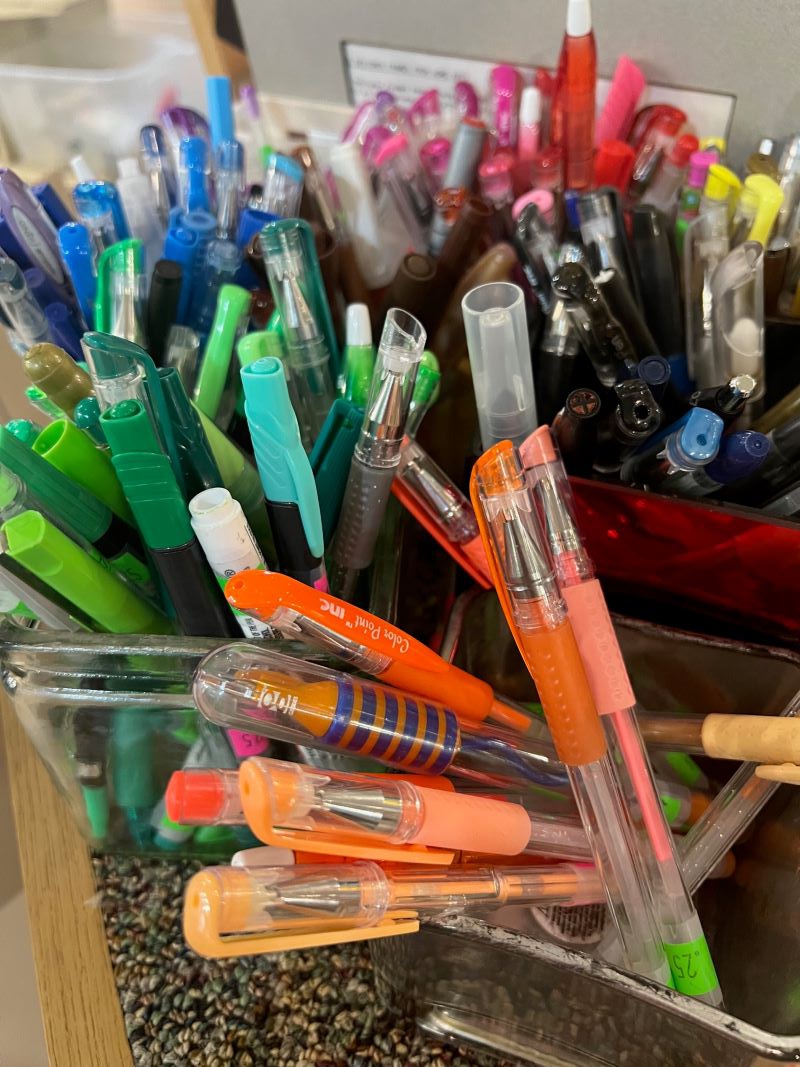 A collection of different colored gel pens. Photo by Julie McClure.