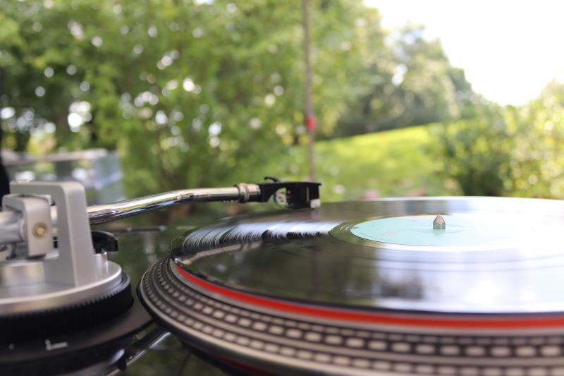 A close up of a record on a turntable. Photo by Maddie Rice.