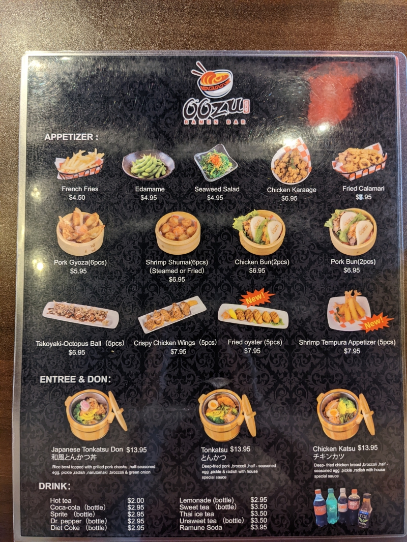 Image of Oozuâ€™s menu showing items and prices. Photo by Caitlin Aylmer. (