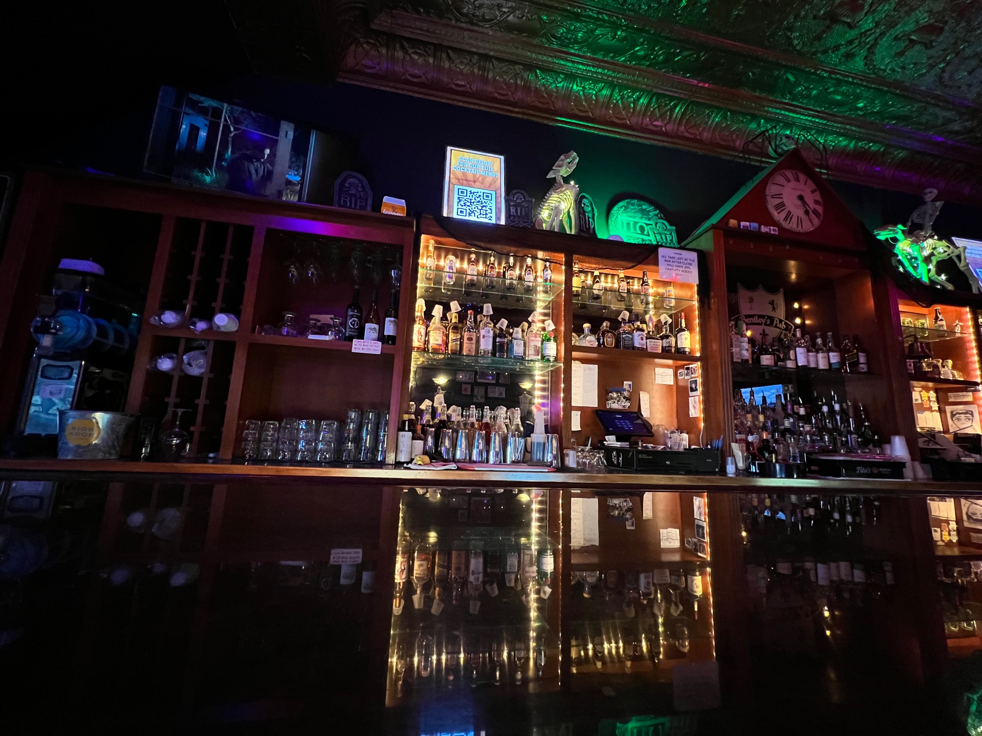 Inside Bentley's Pub, there is a dimly lit bar with Halloween touches. Photo by Alyssa Buckley.