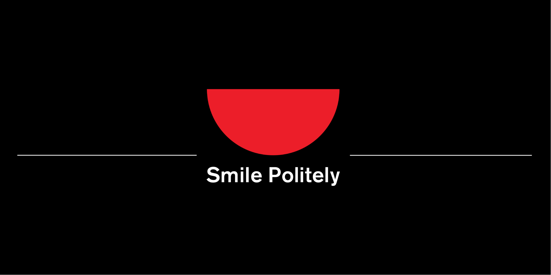 A white and red Smile Politely logo on a black backdrop