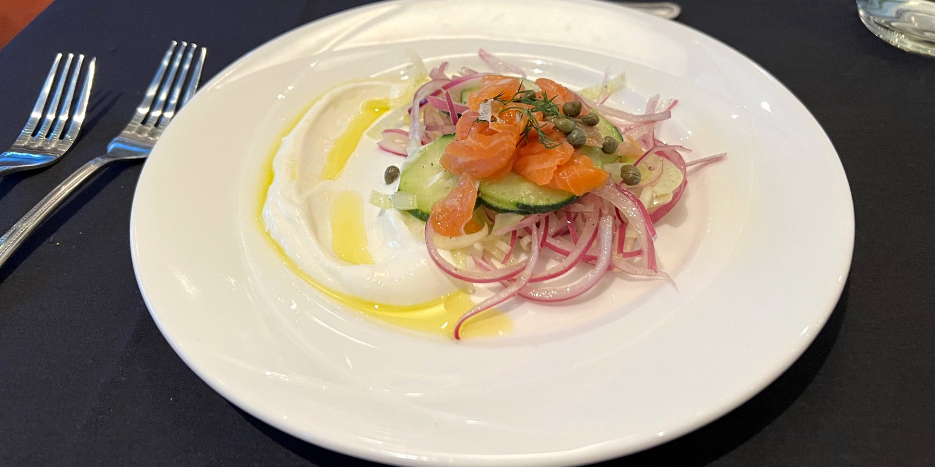 A cropped photo of a deconstructed salmon salad at the Spice Box at the University of Illinois Urbana-Champaign inside Bevier Hall. Photo by Alyssa Buckley