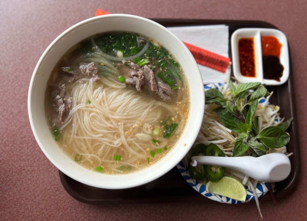 An overhead photo of the beef pho at Y Thai on the U of I campus. Photo by Alyssa Buckley.