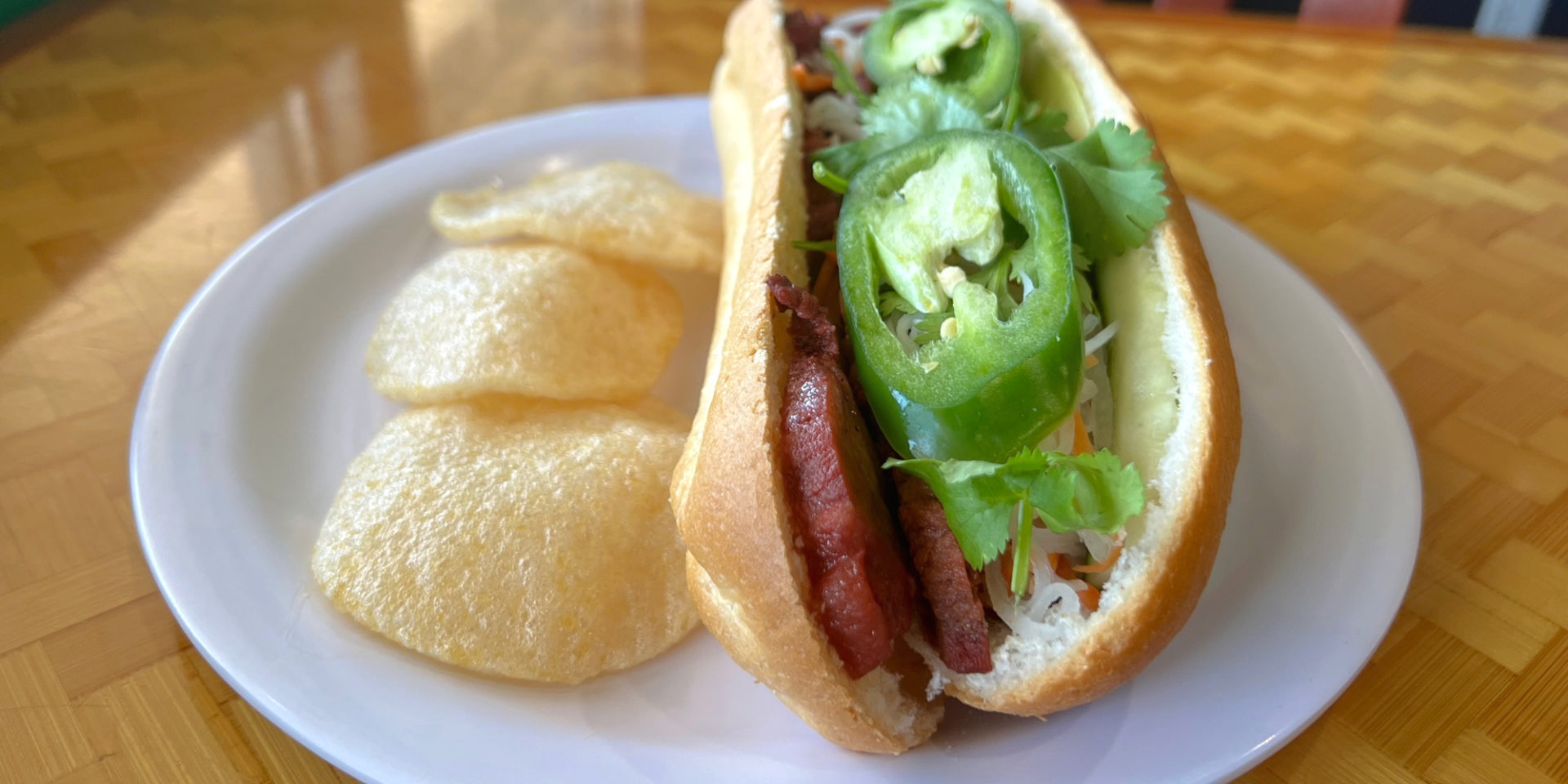 A cropped photo of banh mi from 83 Vietnamese in Champaign. Photo by Alyssa Buckley.