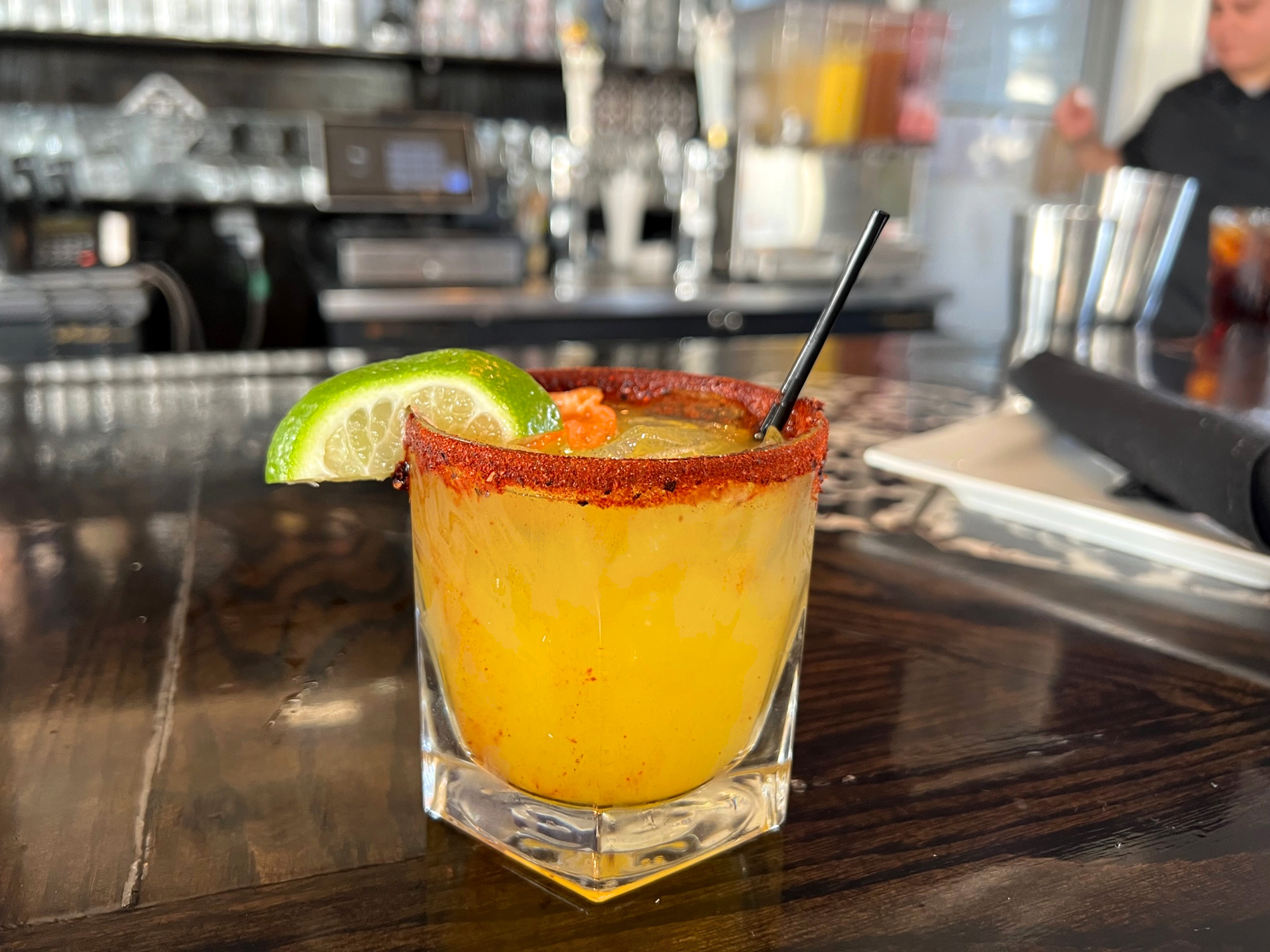 A mango habanero margarita from the restaurant Maize at The Station in Champaign, Illinois. Photo by Alyssa Buckley.