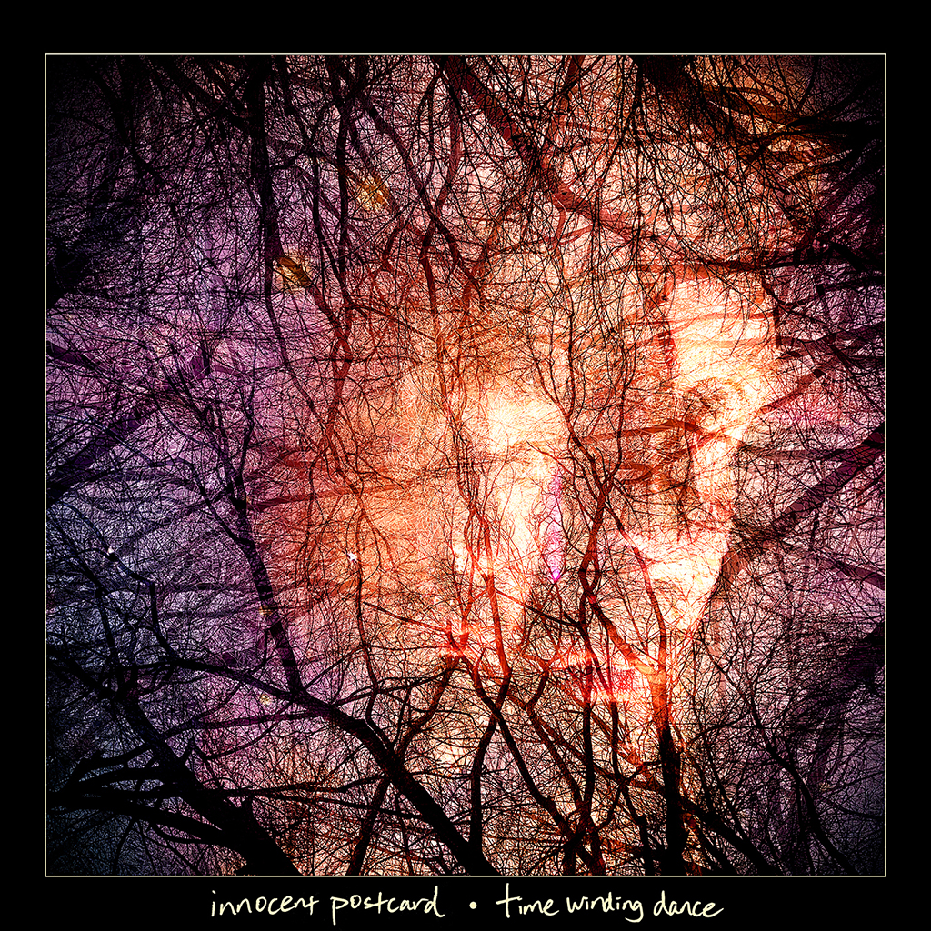 Album Cover is a shot looking up through a thick collection of tree branches without leaves. You can see a shilloutte of the artist through the trees.