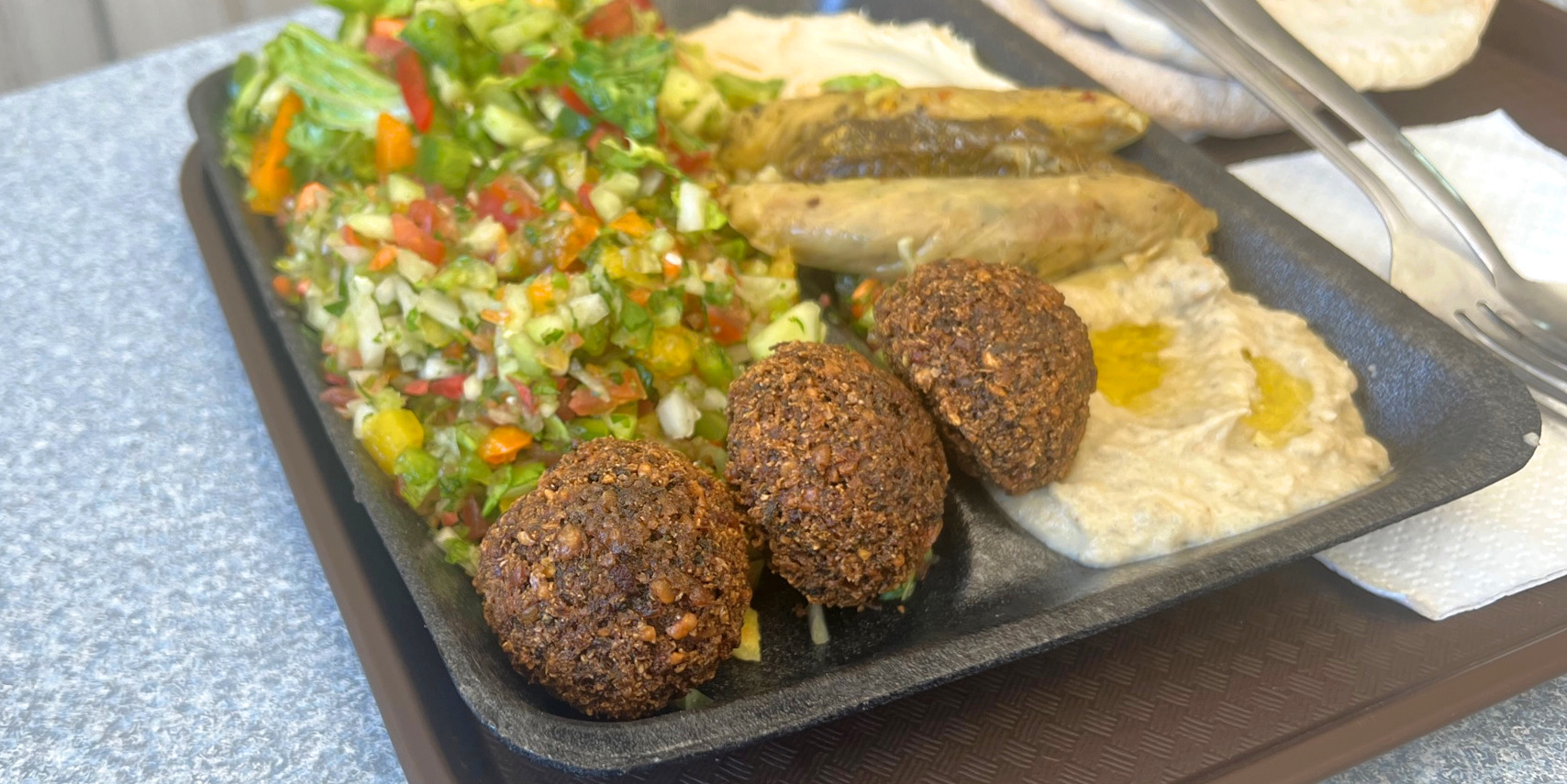 A cropped photo of the appetizer sampler from Jerusalem Middle Eastern Cuisine on Wright Street on the University of Illinois Urbana-Champaign campus. Photo by Alyssa Buckley.
