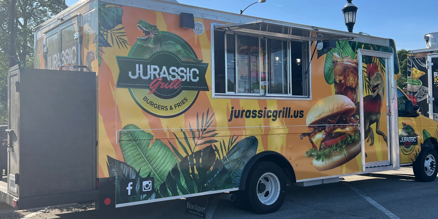 A photo of the new food truck Jurassic Grill in Champaign. Photo by Alyssa Buckley.