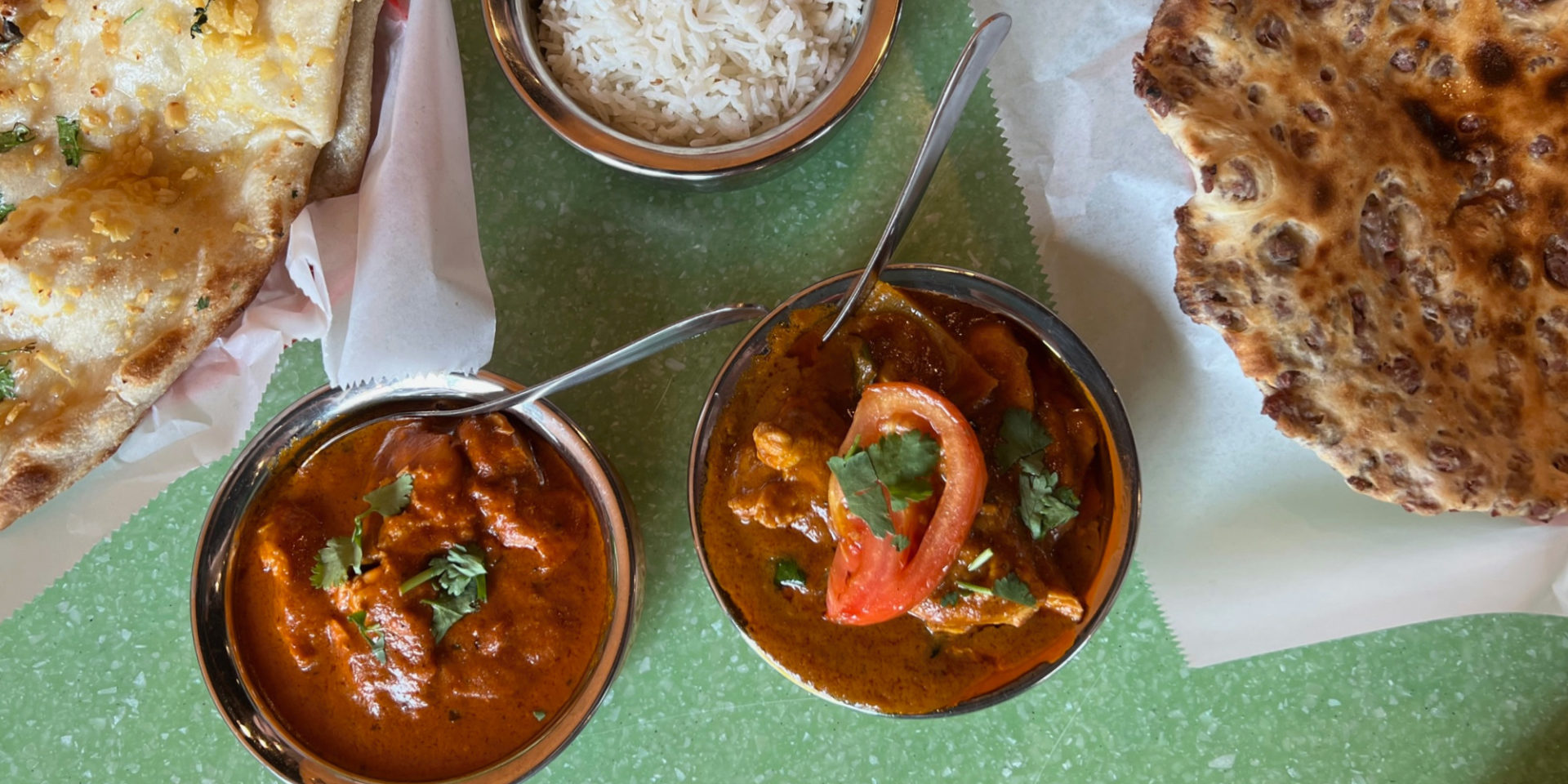 A cropped photo of dinner at Masala Indian House in Champaign, Illinois. Photo by Alyssa Buckley.