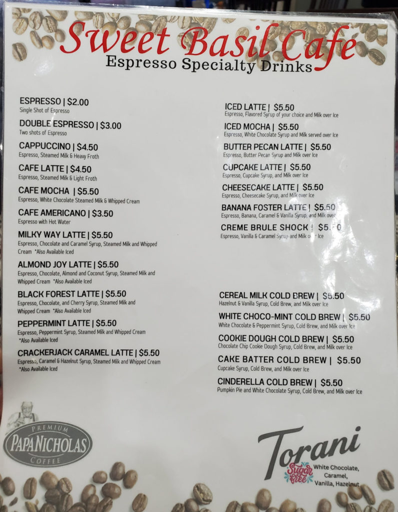 The espresso specialty drinks menu. Photo by Carl Busch.