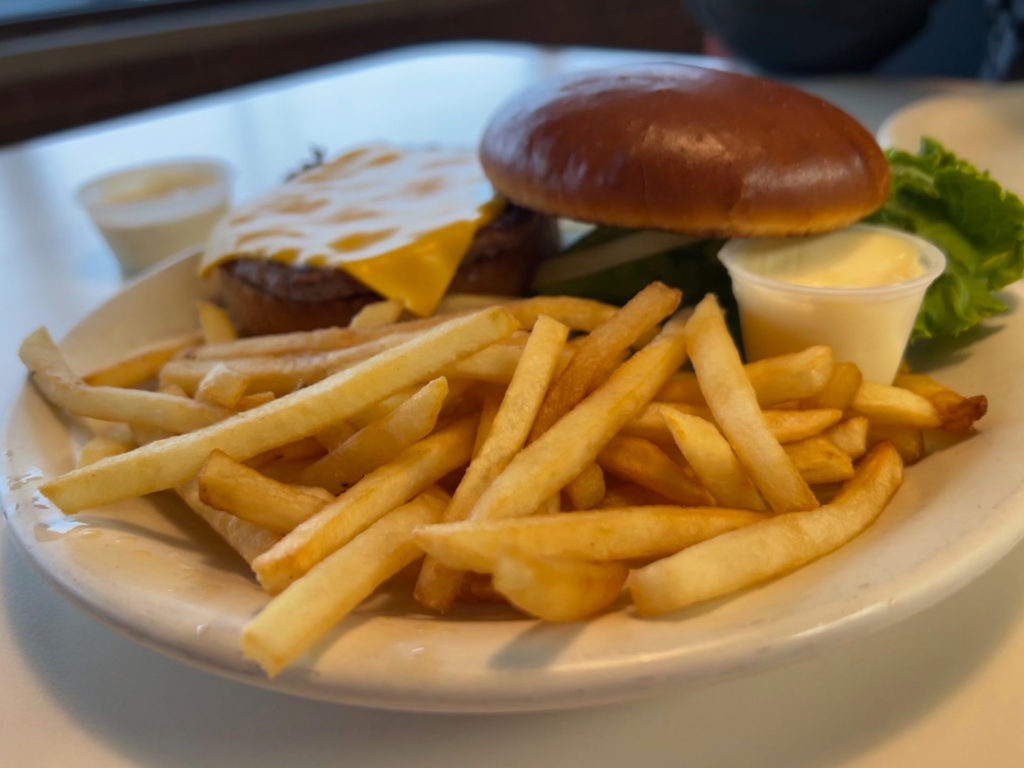 A plate of fries and burger at Merry Ann's Diner in Champaign, Illinois. Photo by Alyssa Buckley.
