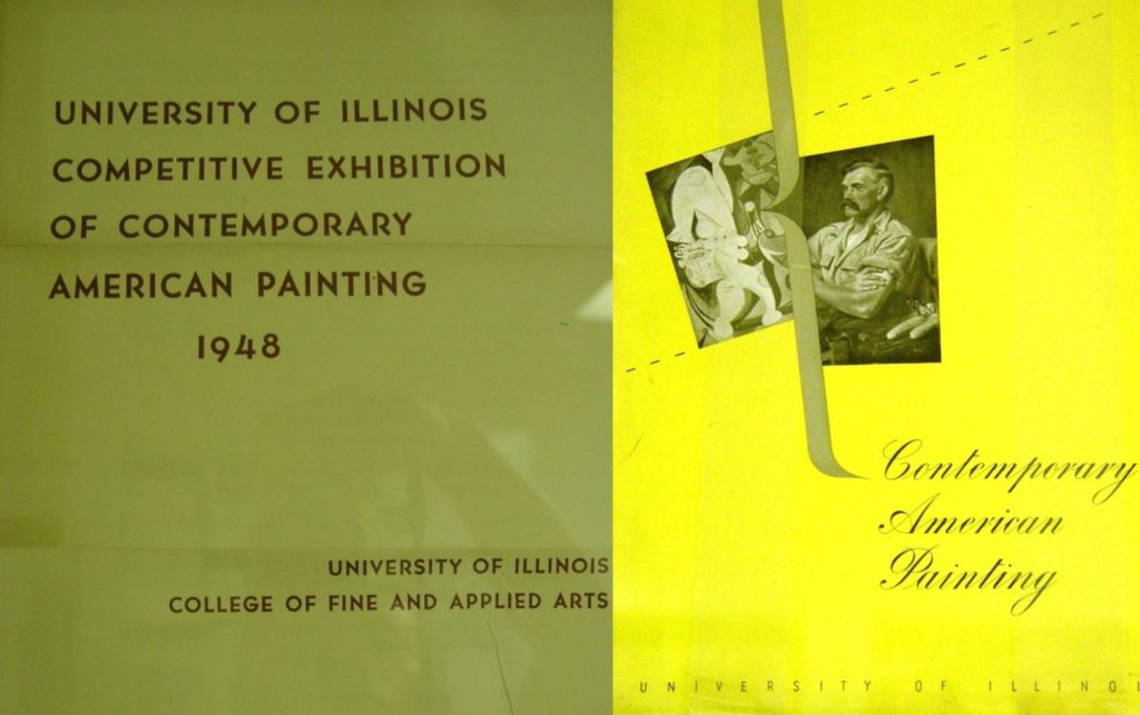 A two photo collage showing the Illustrated exhibition catalogues that were produced for each show and distributed internationally.