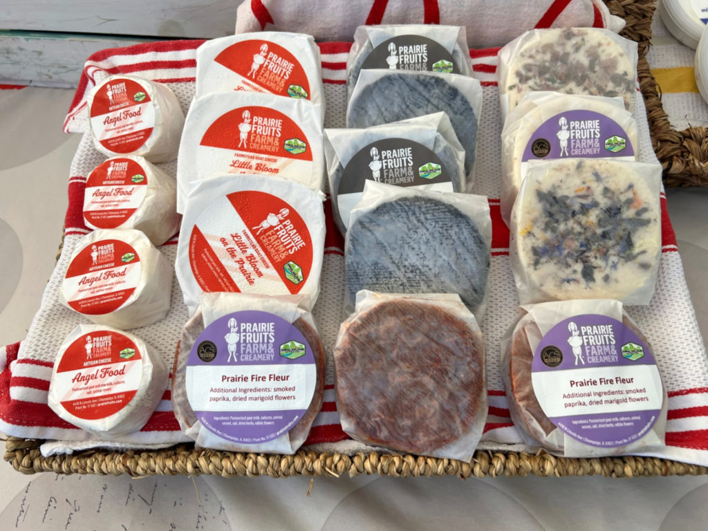 A variety of cheeses by Prairie Fruits Farm & Creamery for sale. Photo by Alyssa Buckley.