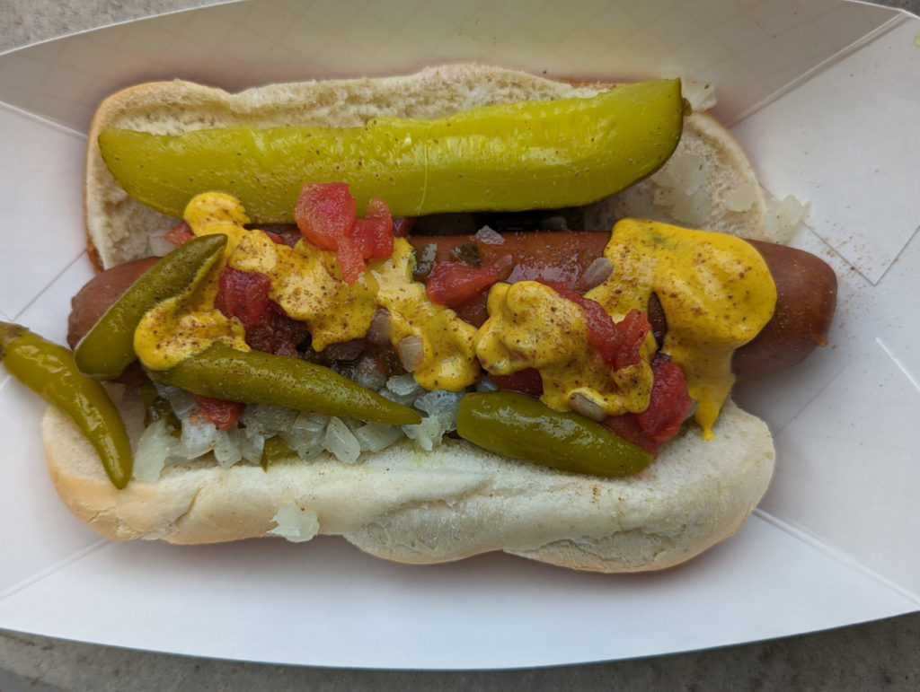 From Dave's Dog food truck, a Chicago dog in Champaign-Urbana.