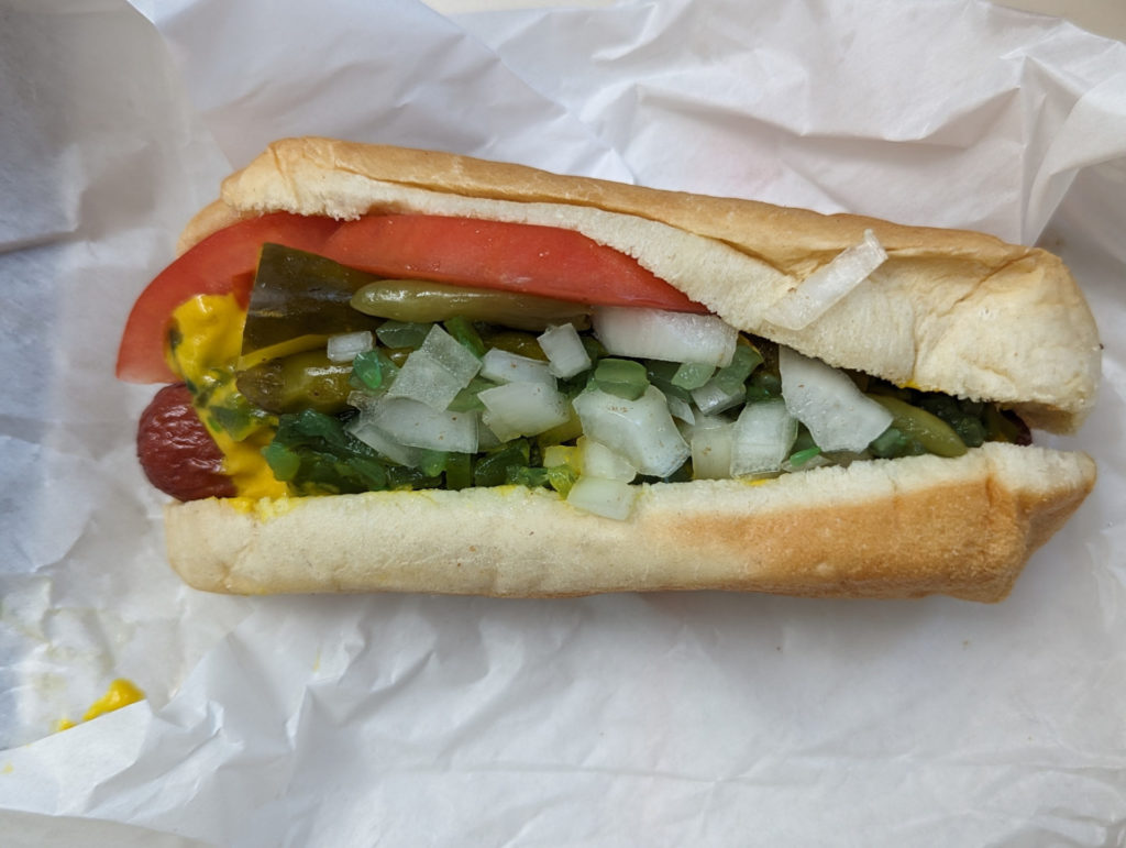 A Chicago hot dog from Niro's Gyros.