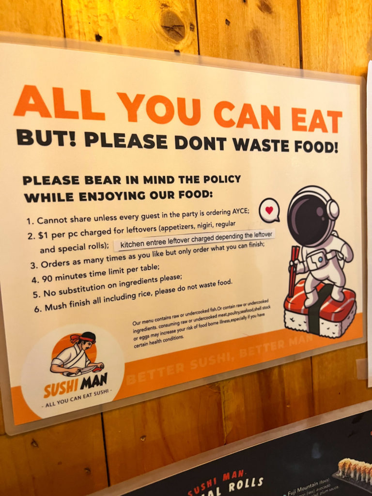 All. you can eat warning of charges for food waste.