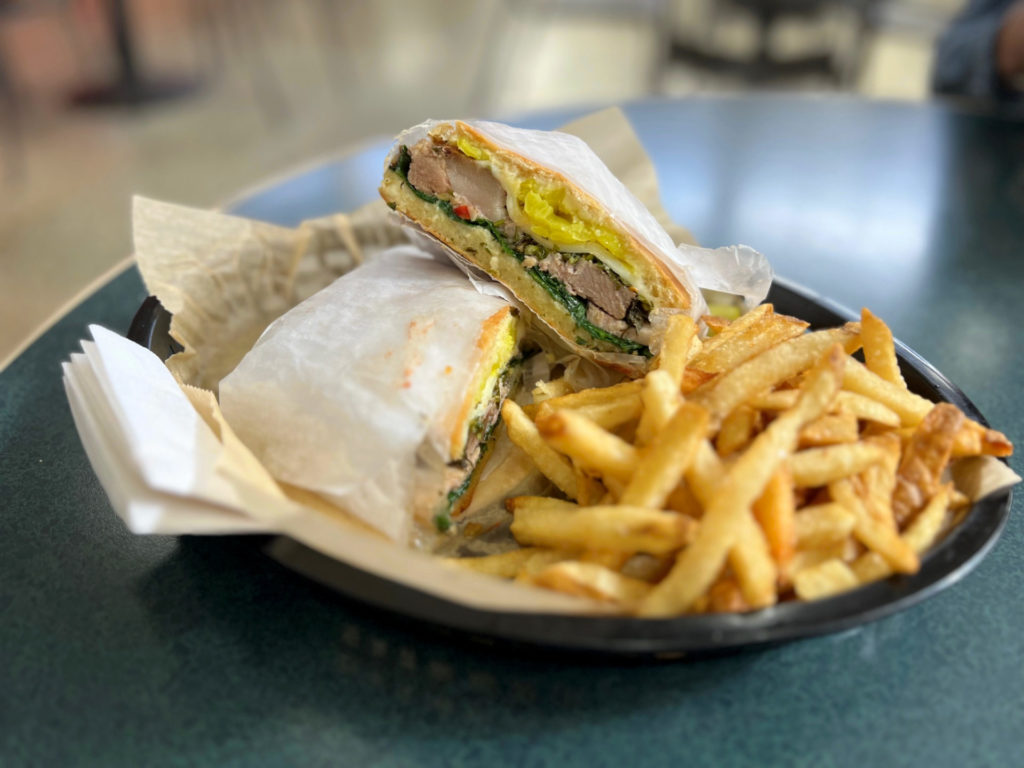 A porketta sandwich and fries