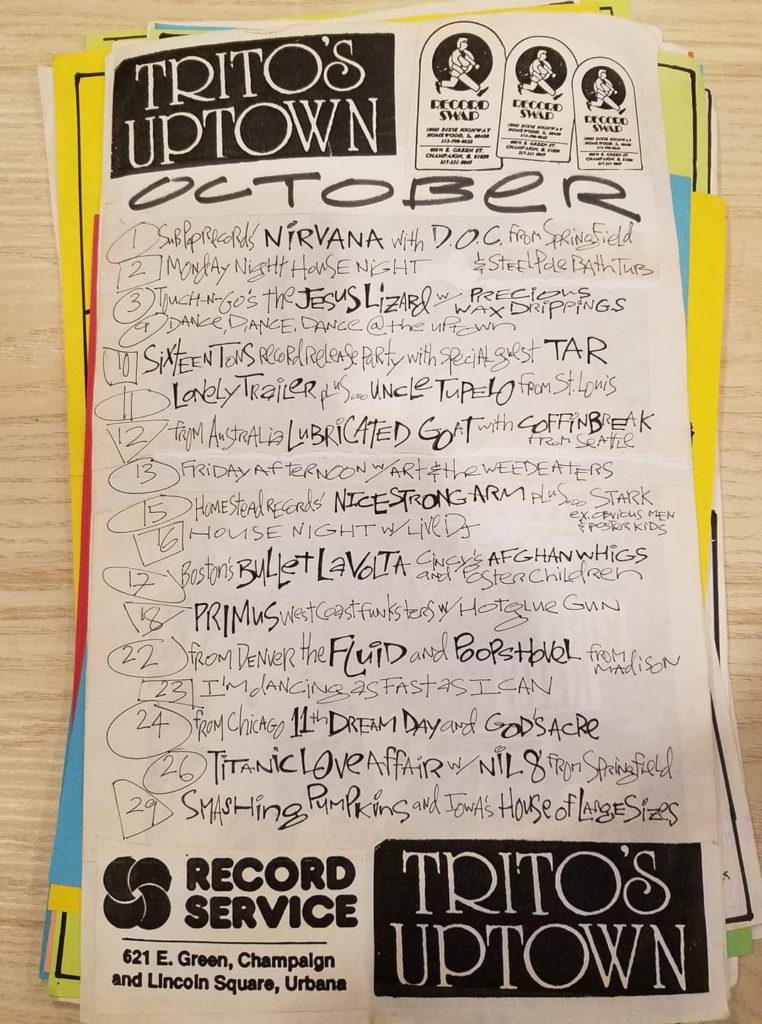 Trito's Uptown show schedule for October 1989 on black and white paper
