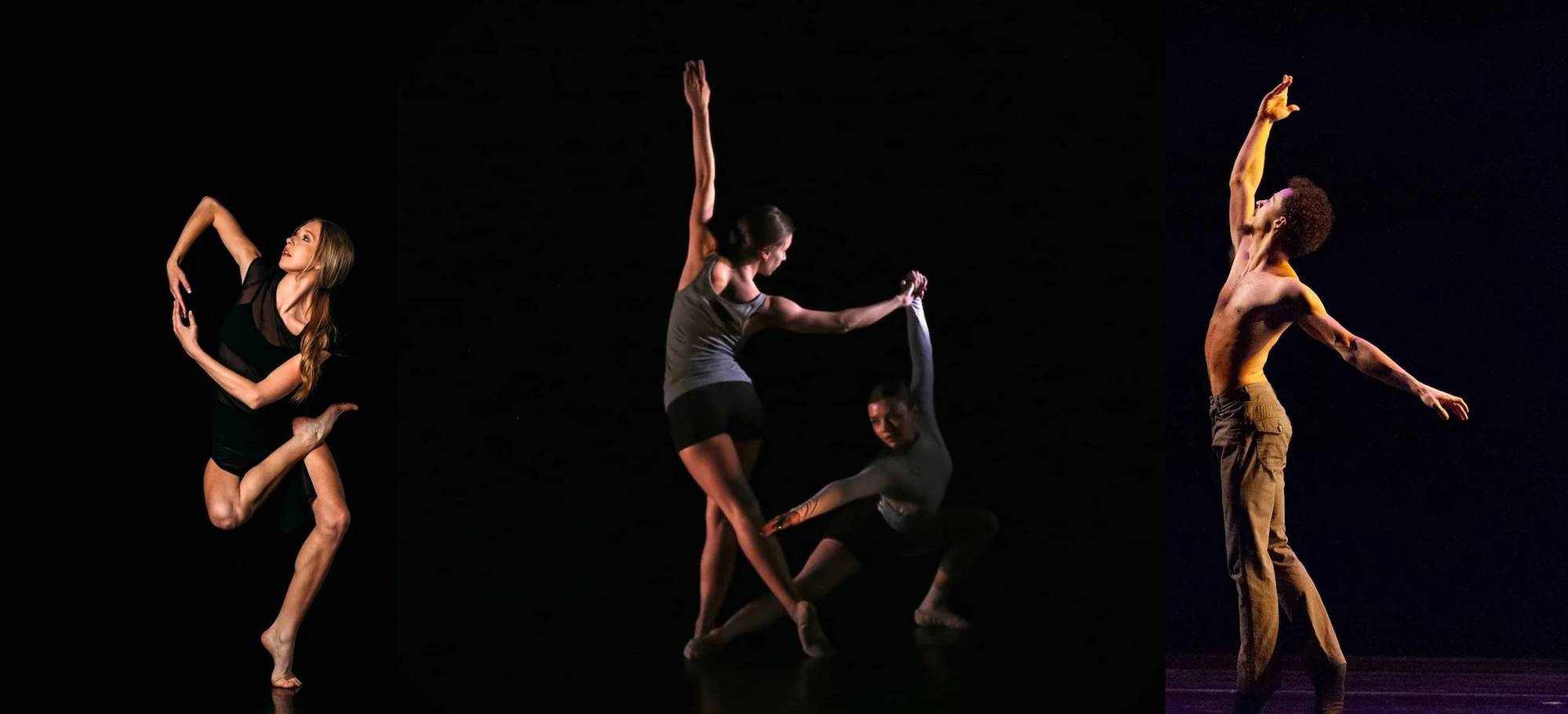 Three photo collage featuring individual modern dancers against a black background