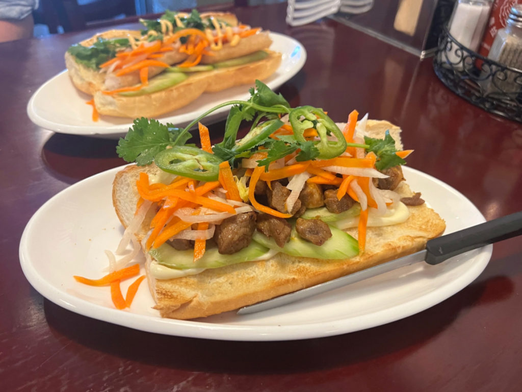 Two banh mi sandwiches at Xinh XInh Cafe in Urbana.