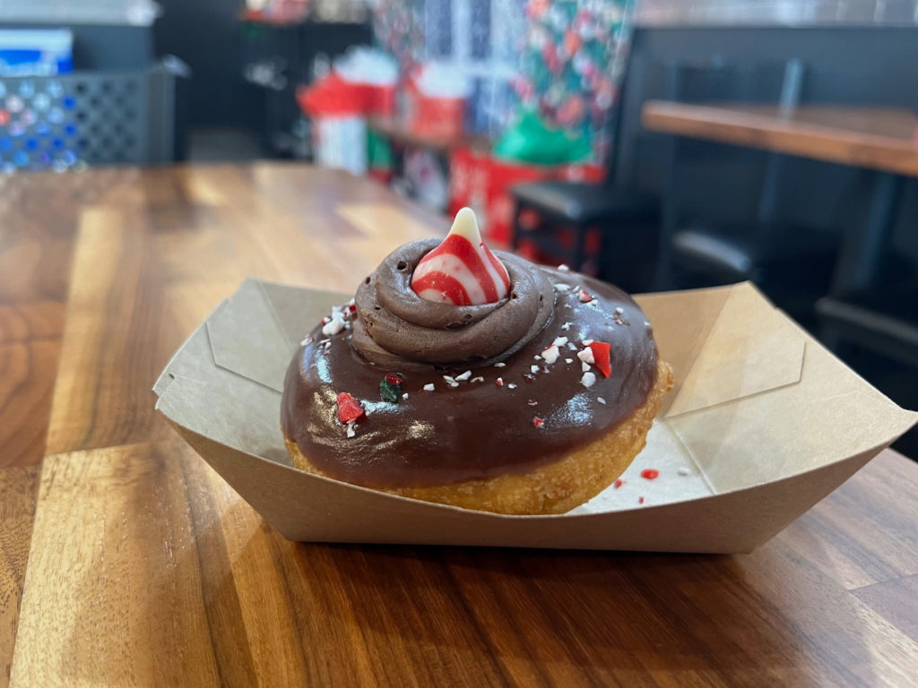 A peppermint doughnut from Industrial Donut in Savoy, Illinois.
