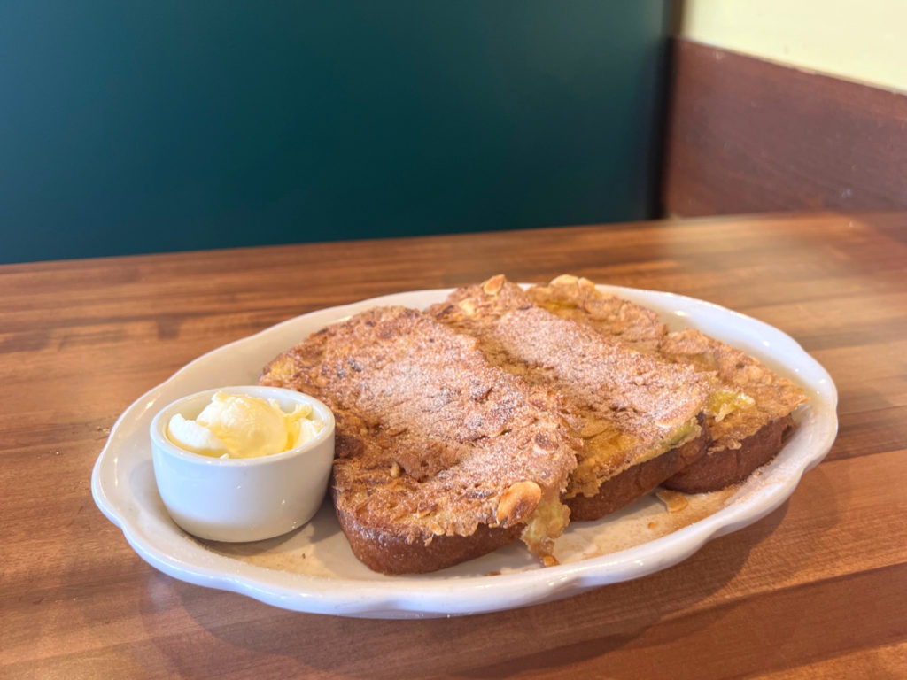 Almond toasted cinnamon French toast at Original Pancake House in Champaign, Illinois.
