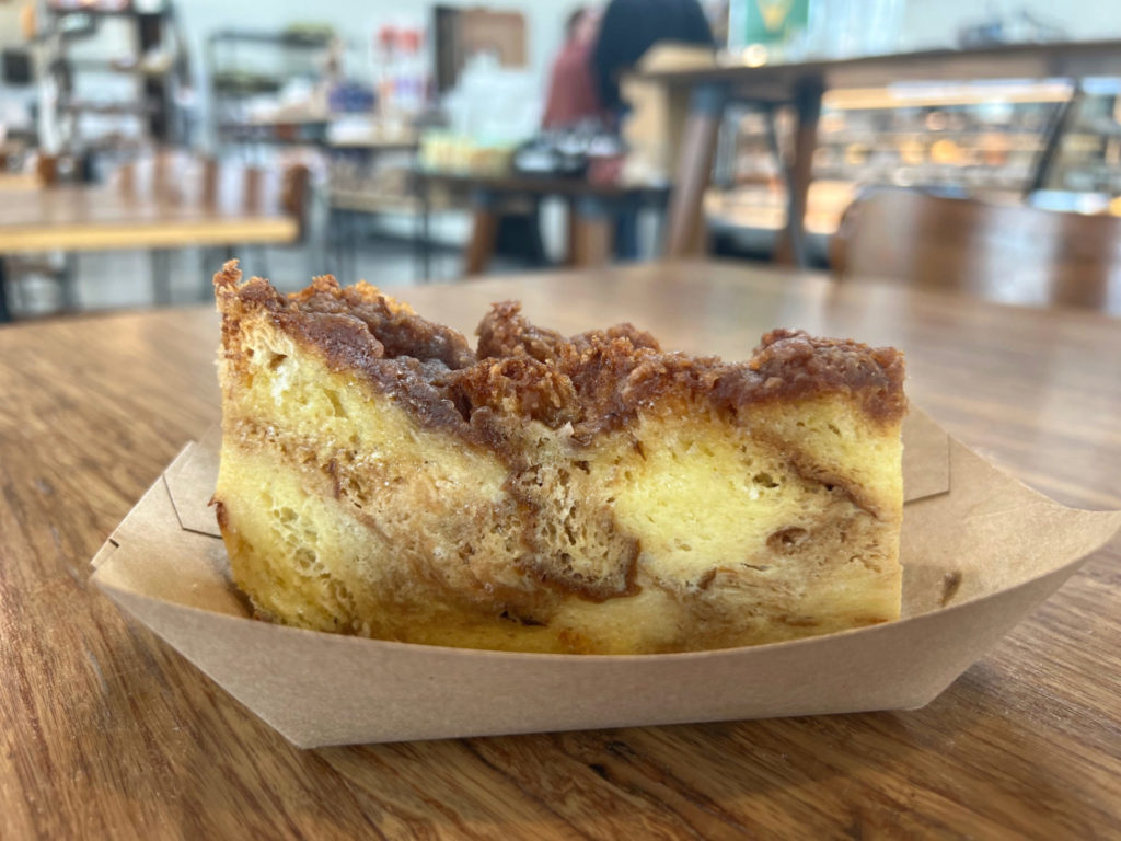 A slice of French toast bake at Martinelli's Market.