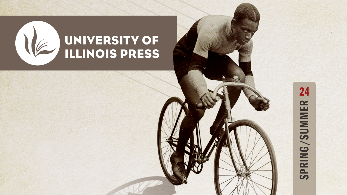 Catalog cover featuring a sepia toned photo of a Black man riding a bicycle.