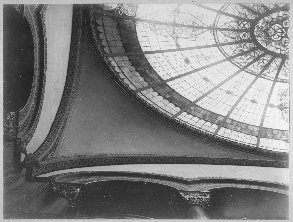 An old black and white picture of the glass domed ceiling of Altgeld Hall.