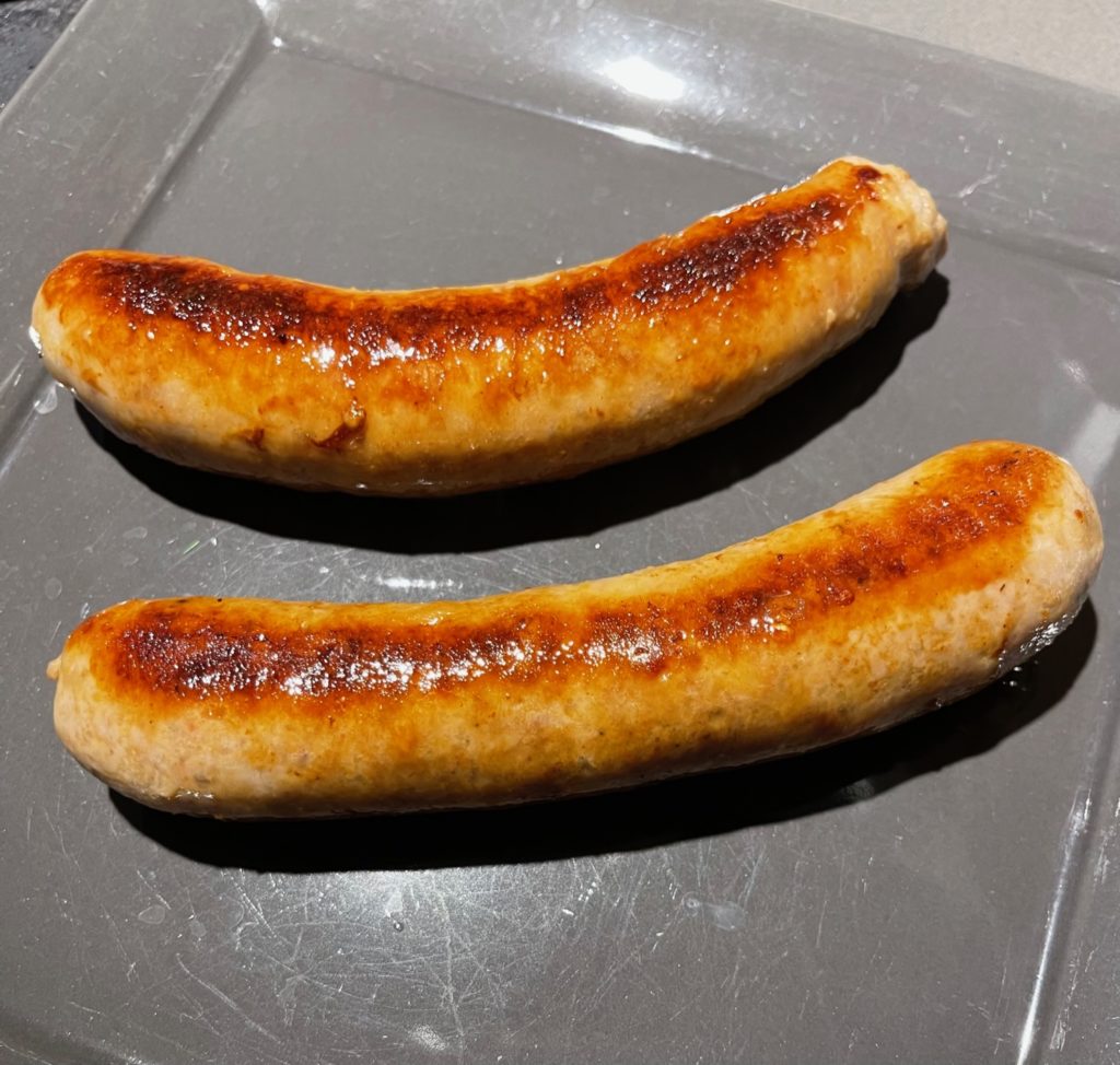 Two cooked sausages from Old Time Meat & Deli.