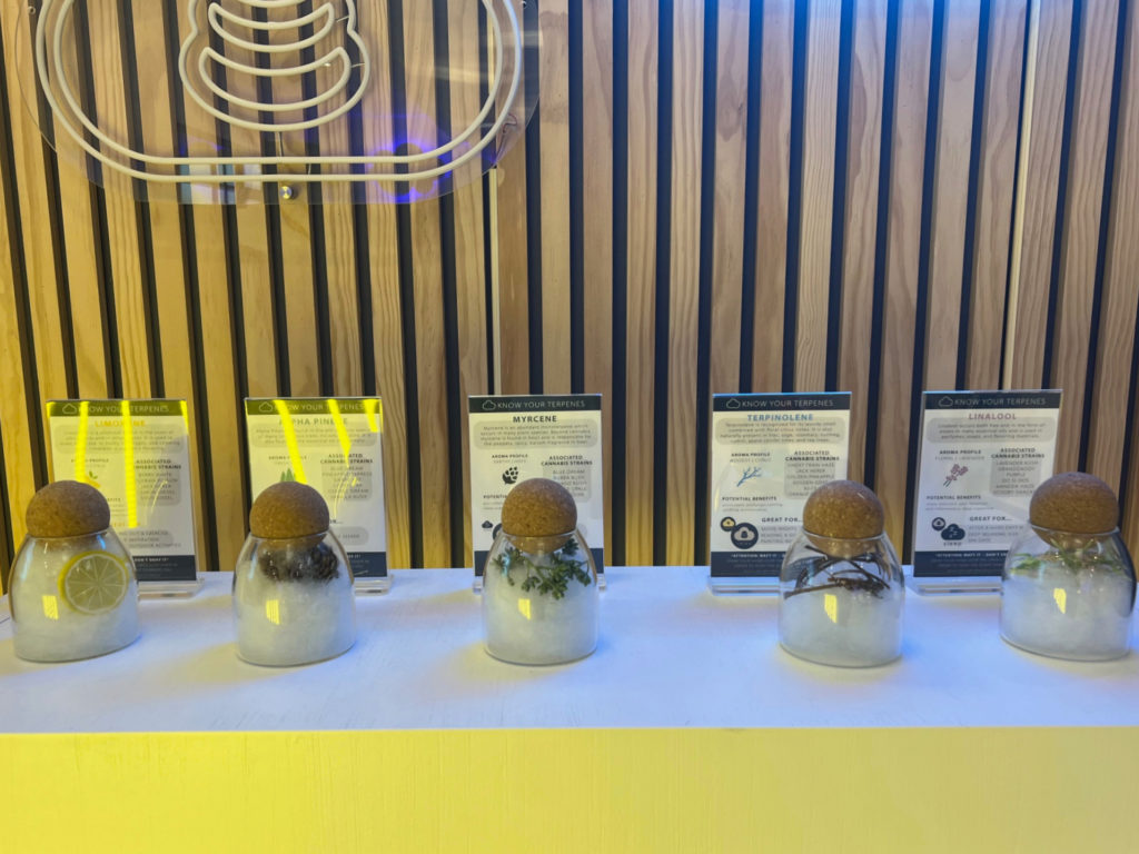 A table with decorative scents that reflect the terpenes of THC products at Cloud9 Dispensary in Champaign, Illinois.