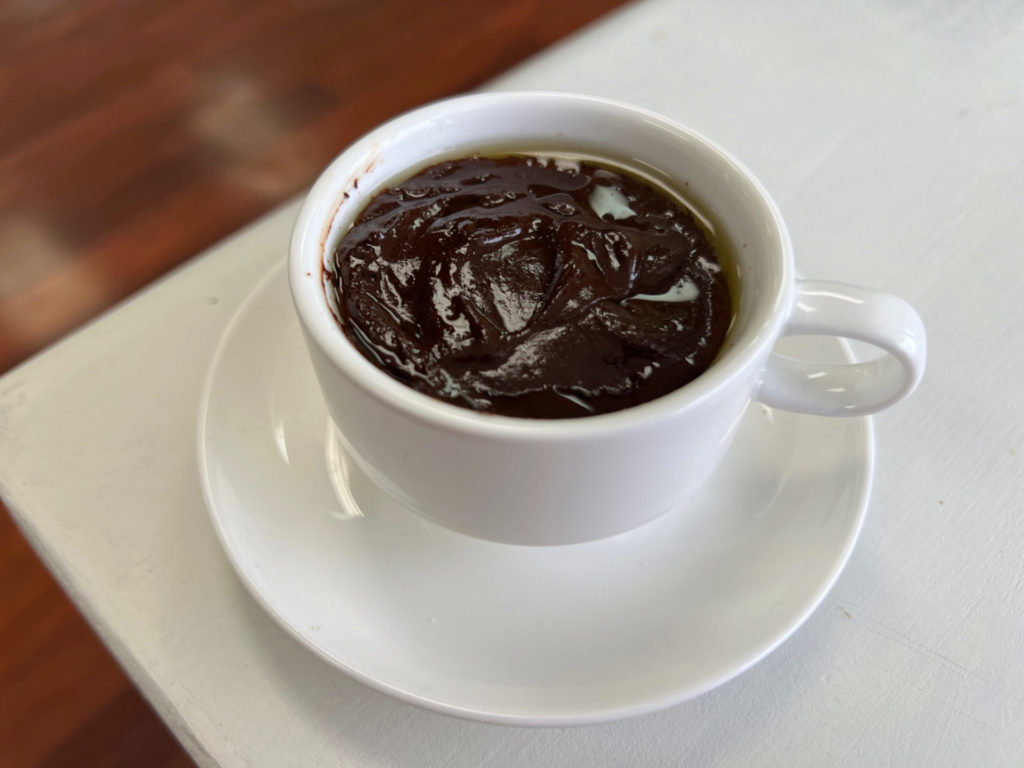 An order of French sipping chocolate at Lucky Moon Pies in Mahomet, Illinois.