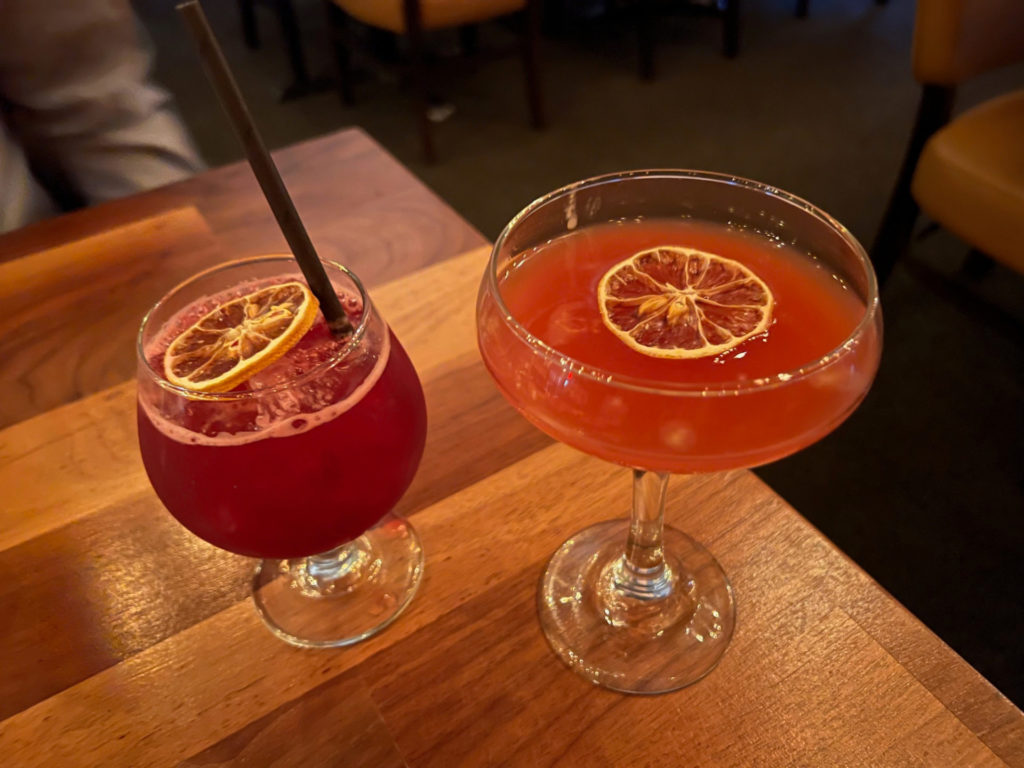 Two cocktails at Bakery & Pickle restaurant in Bloomington, Illinois.