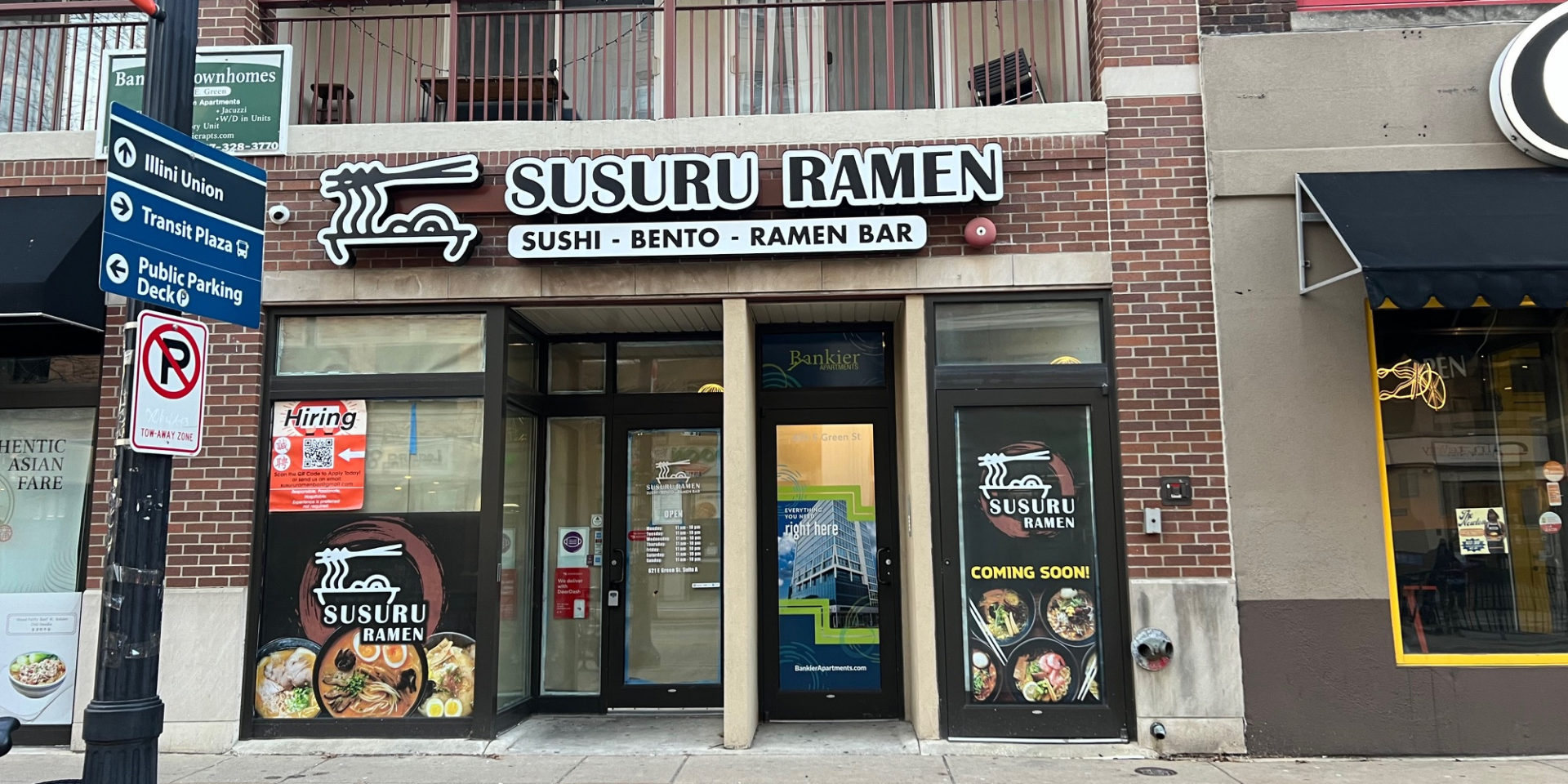 The exterior of Green Street's new Susuru Ramen restaurant.