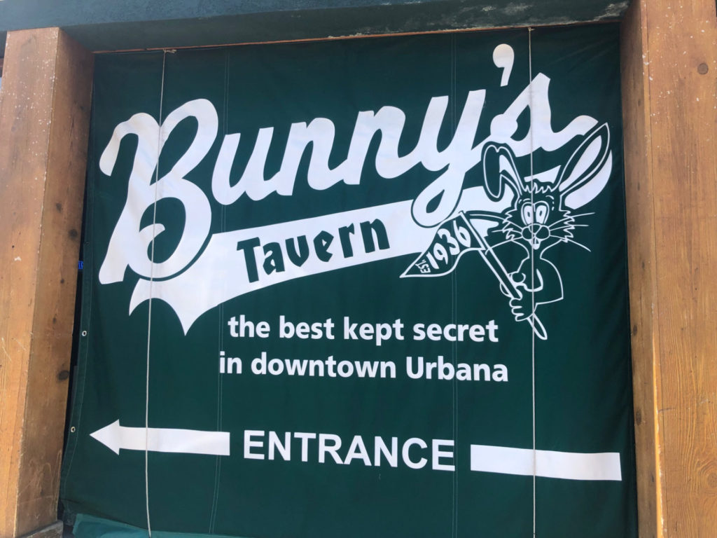 The green sign for Bunny's Tavern in Urbana, Illinois.