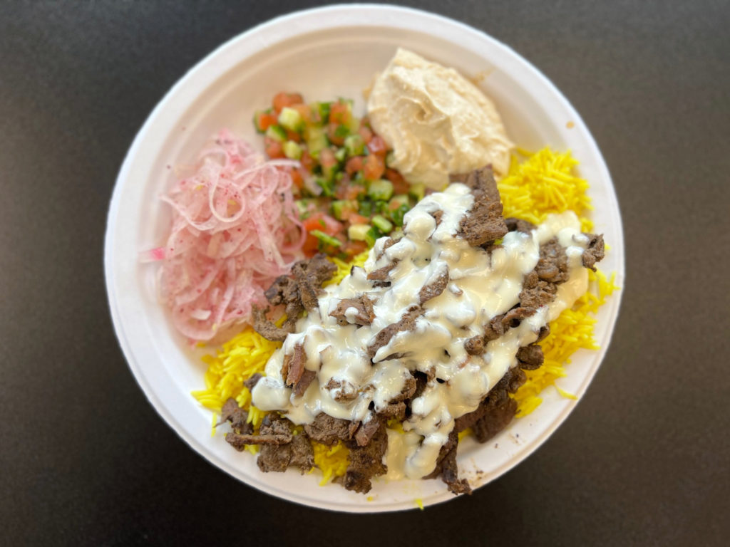 Beef shawarma plate at Dubai Grill in Urbana, Illinois.