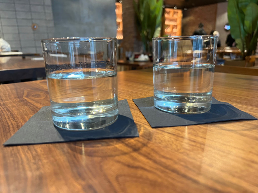 Two cups of clear sake at Tenkyu.